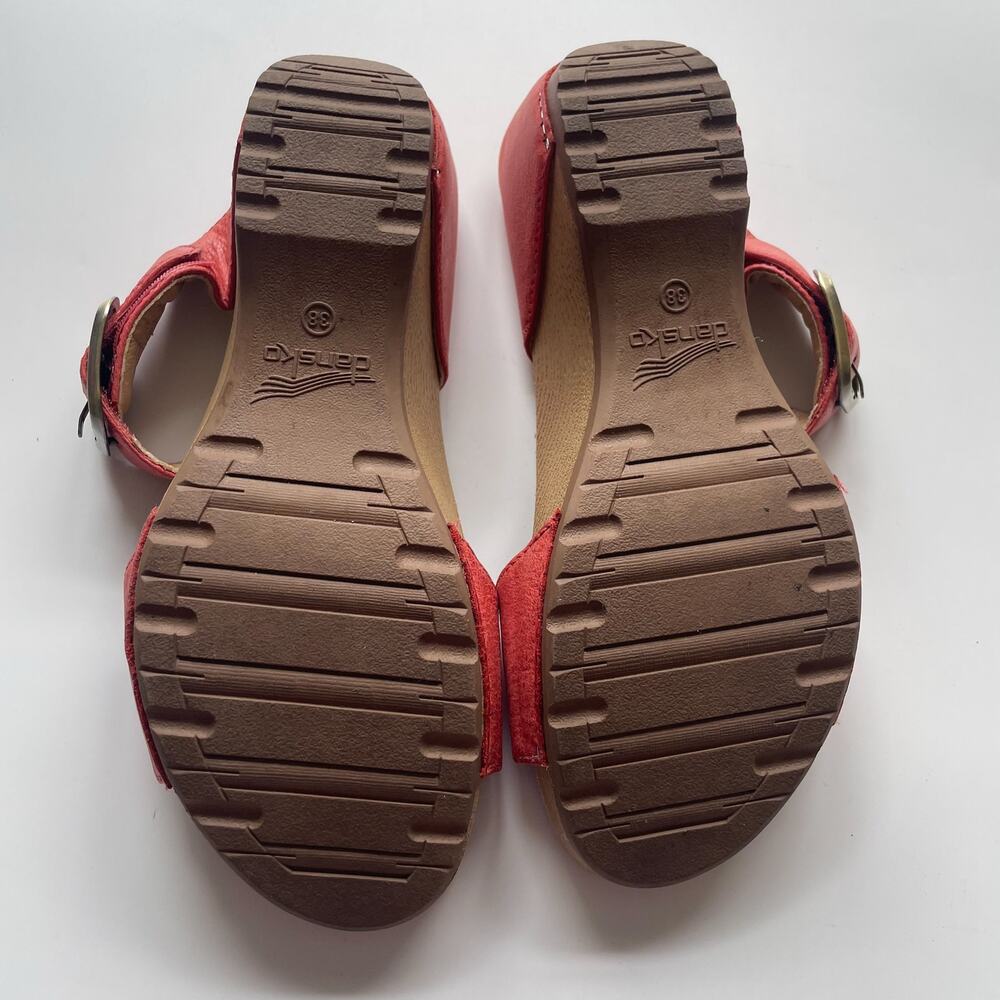 NWOT Women's Dansko Tanya Wedge Sandals Coral Burnished Leather Size 38 - Picture 5 of 7